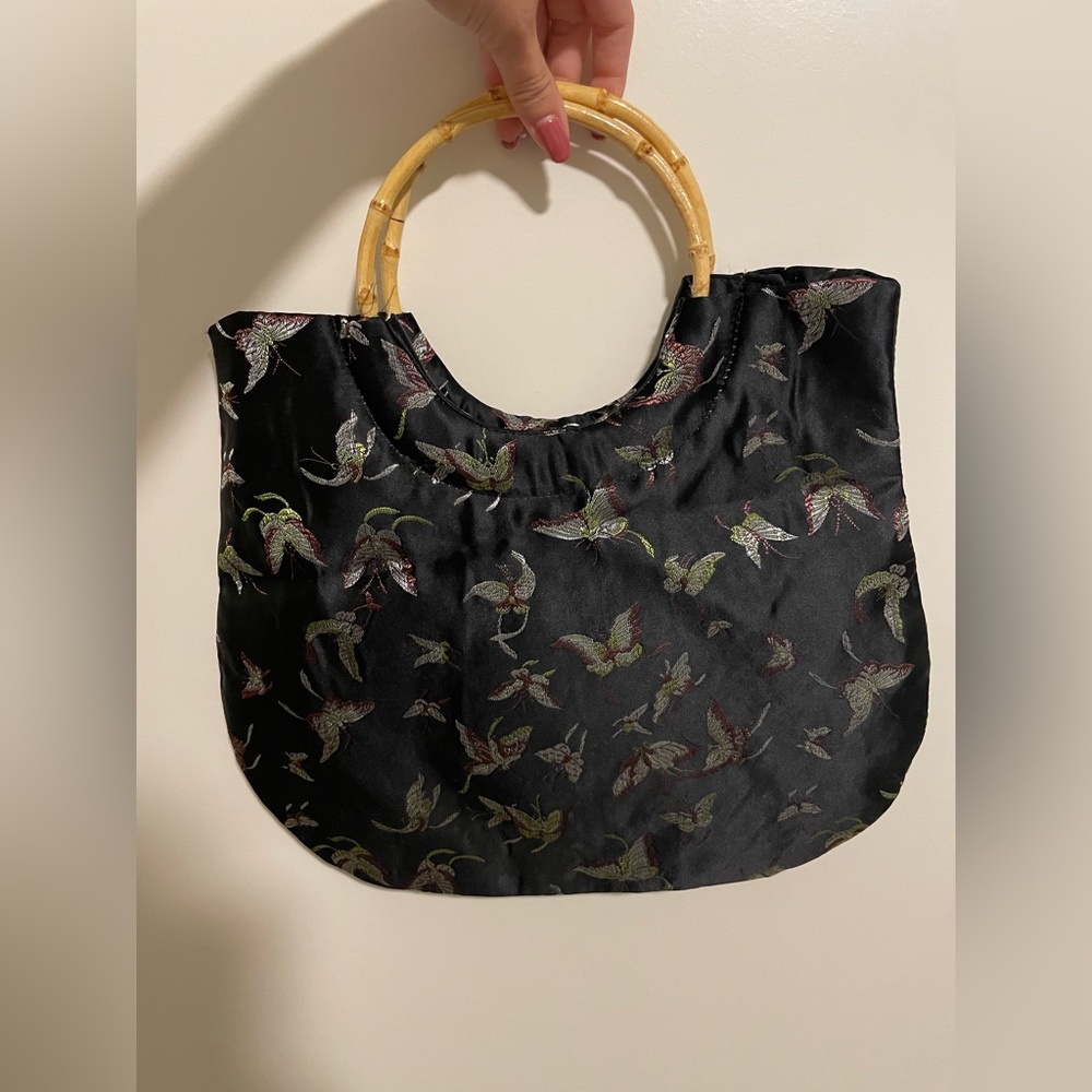 Bamboo Handle Black Purse